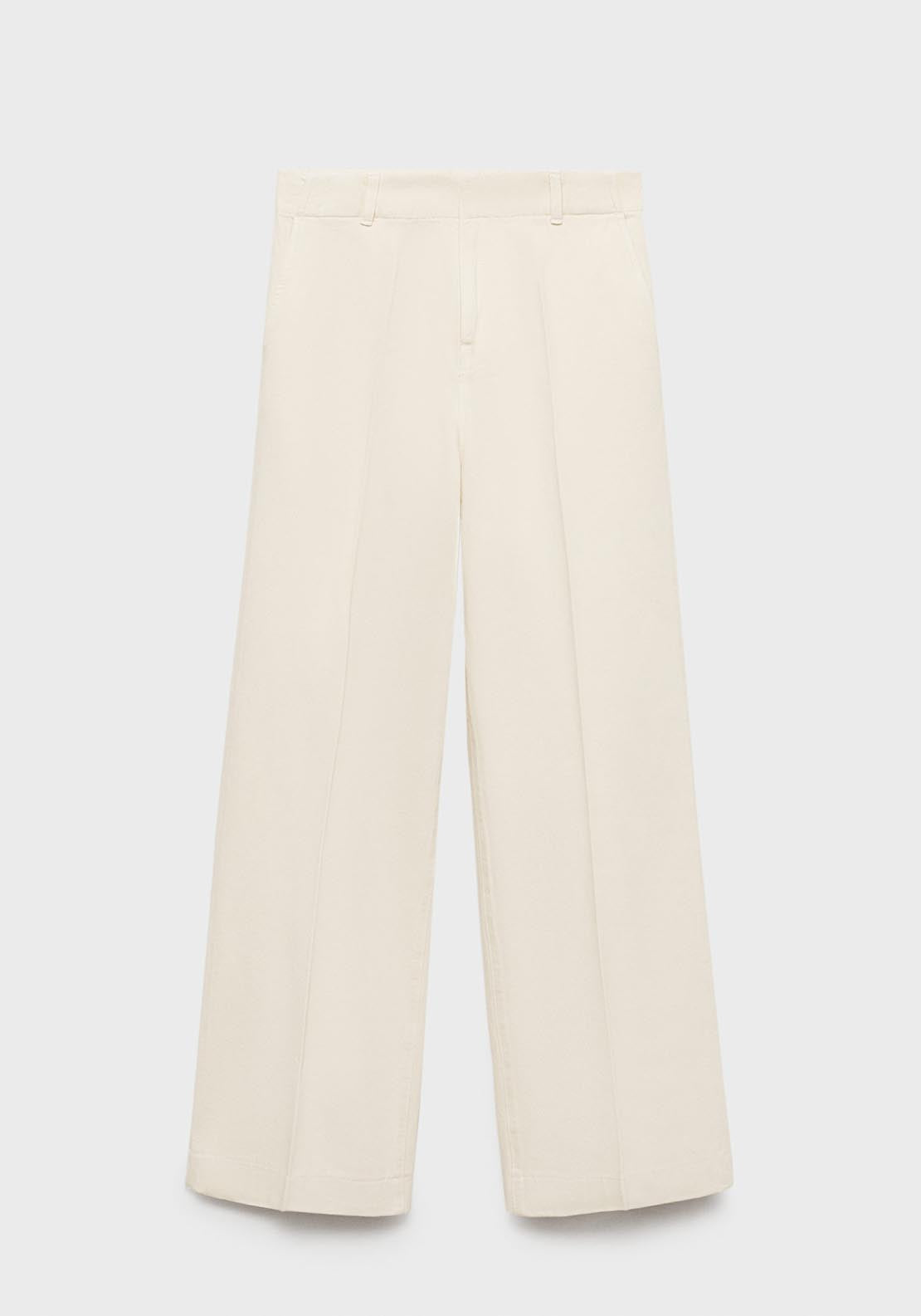 Mango High-waisted wide-leg cotton pants - Light Beige 7 Shaws Department Stores