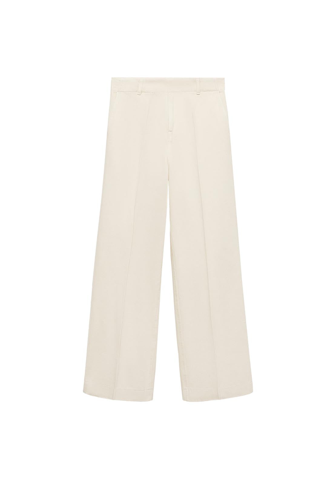 Mango High-waisted wide-leg cotton pants - Light Beige 8 Shaws Department Stores