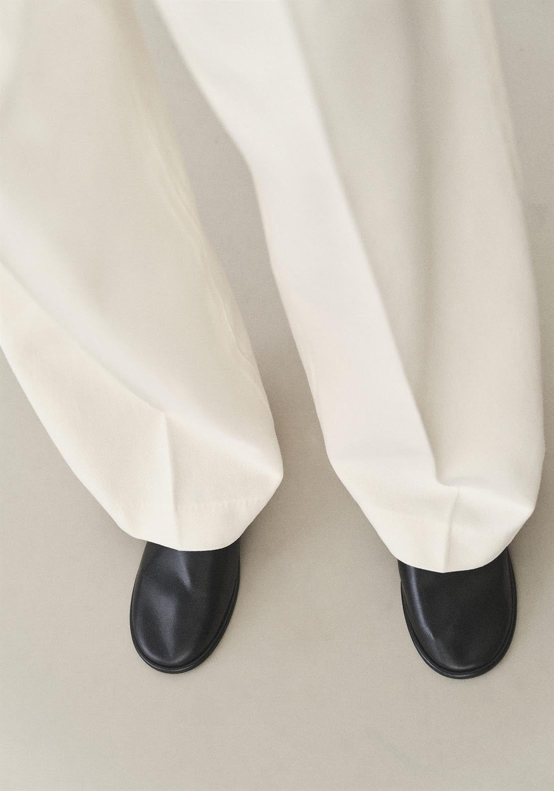 Mango High-waisted wide-leg cotton pants - Light Beige 5 Shaws Department Stores
