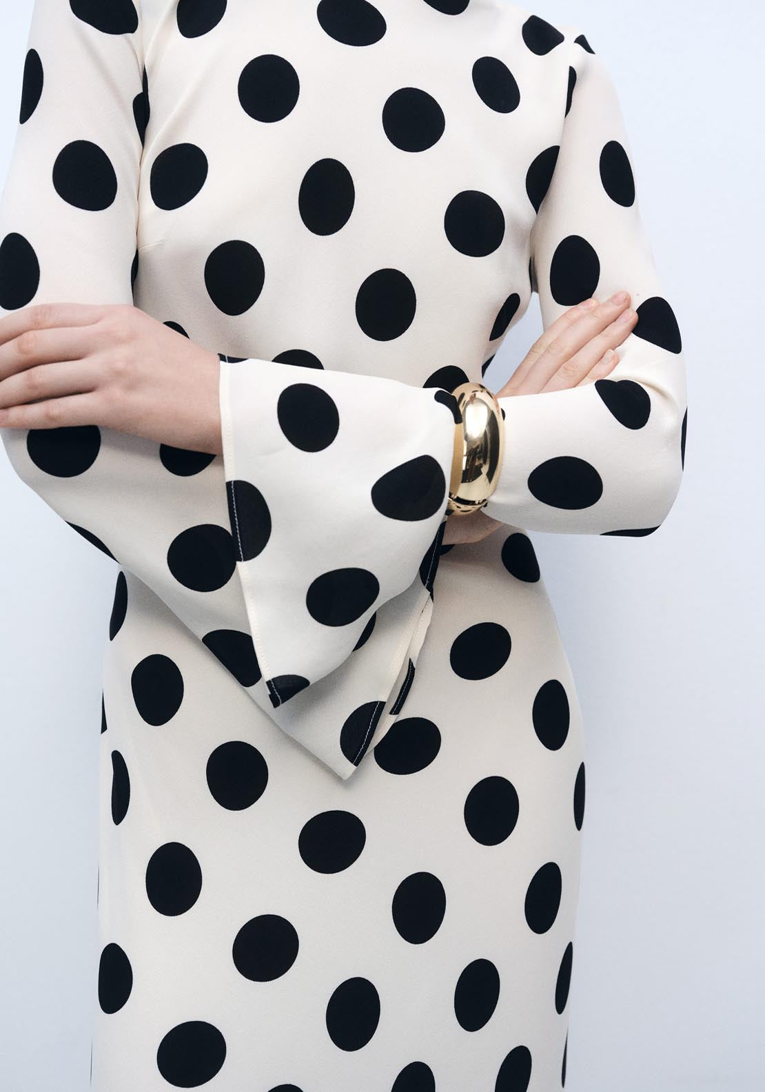 Mango Flared Sleeve Polka-Dot Dress - Light Beige 4 Shaws Department Stores