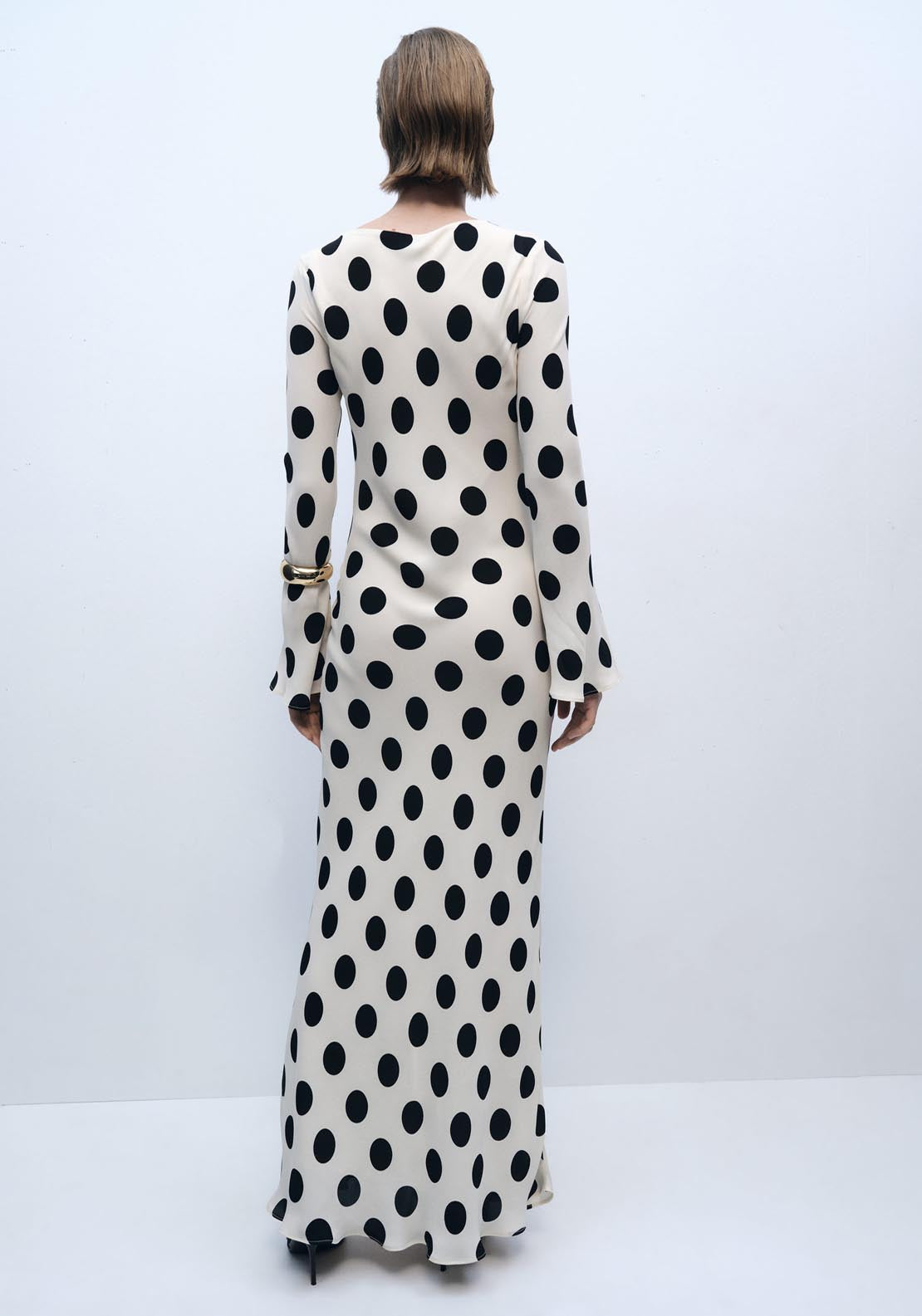 Mango Flared Sleeve Polka-Dot Dress - Light Beige 2 Shaws Department Stores