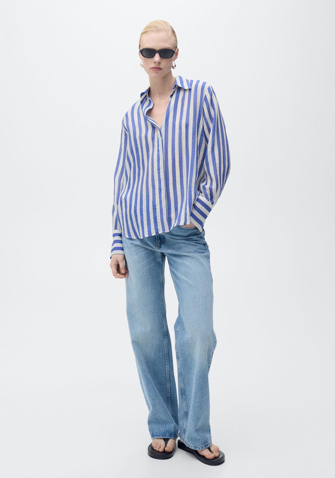 Mango Striped Lyocell Shirt - Light/pastel Blue 3 Shaws Department Stores