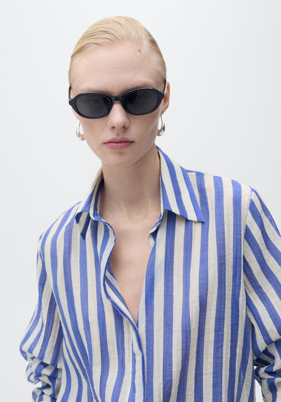 Mango Striped Lyocell Shirt - Light/pastel Blue 4 Shaws Department Stores