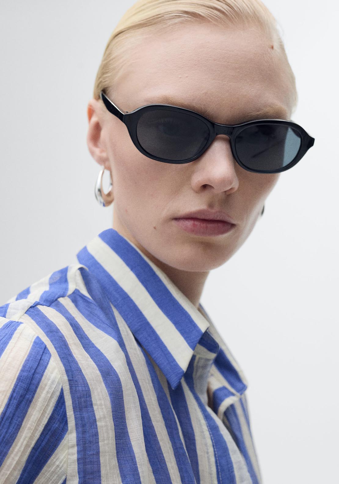 Mango Striped Lyocell Shirt - Light/pastel Blue 5 Shaws Department Stores