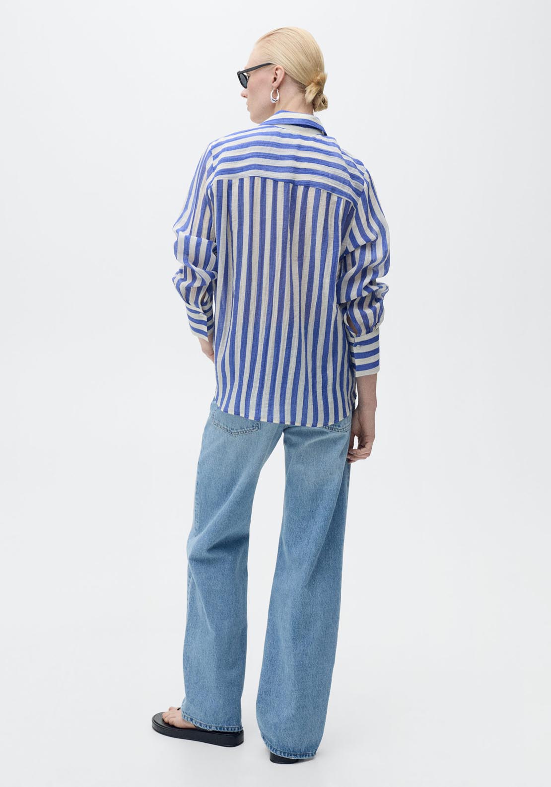 Mango Striped Lyocell Shirt - Light/pastel Blue 2 Shaws Department Stores