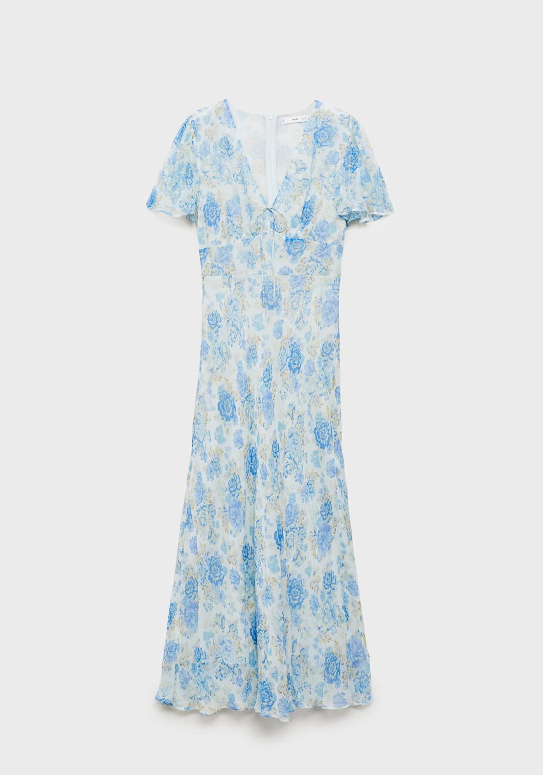 Mango Long Floral Dress With Short Sleeves - Medium Blue 7 Shaws Department Stores