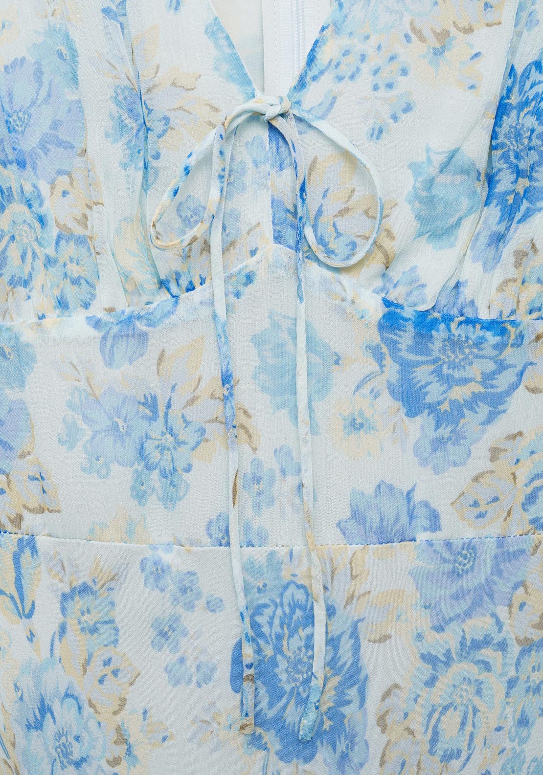Mango Long Floral Dress With Short Sleeves - Medium Blue 6 Shaws Department Stores