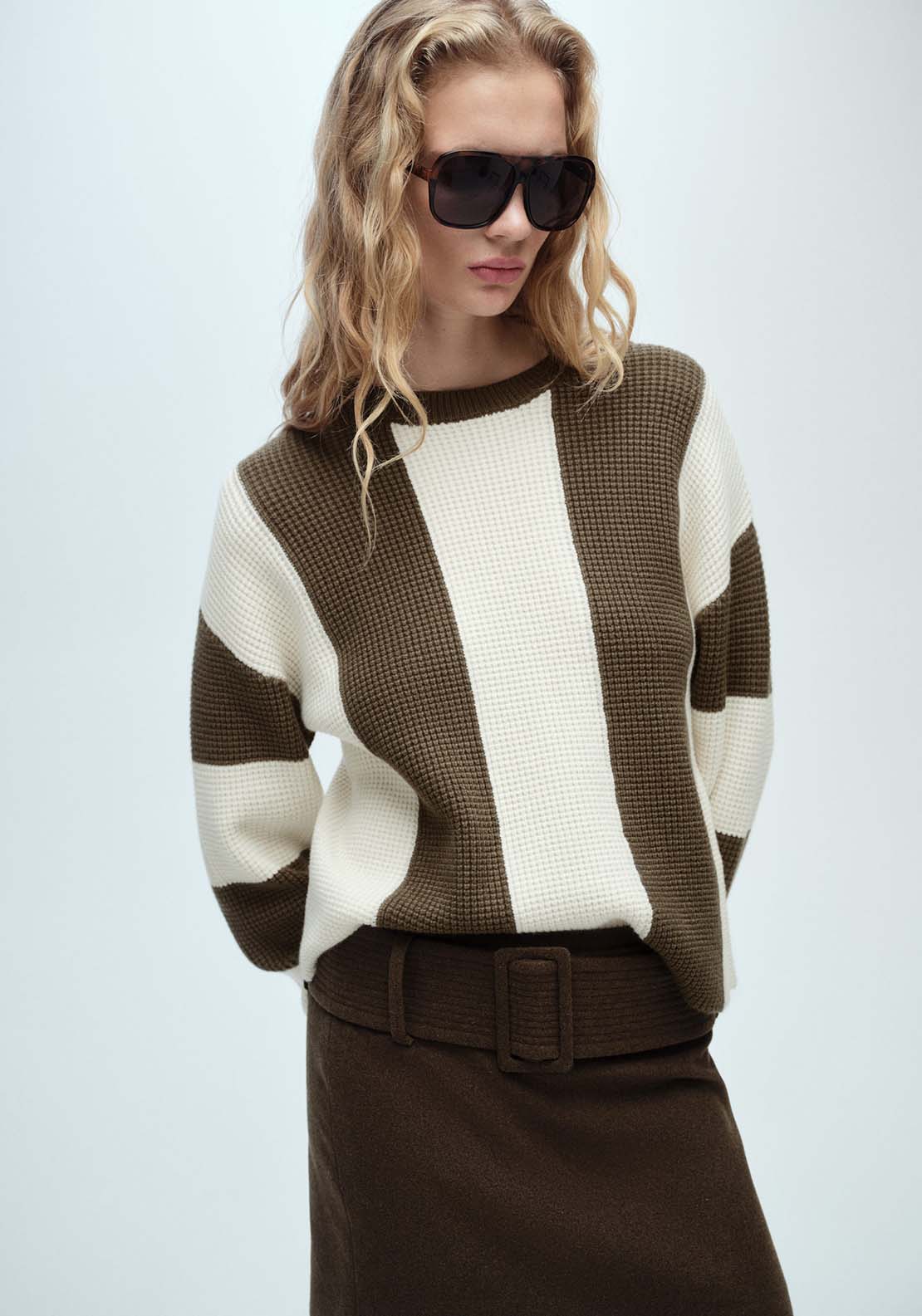 Mango Knit striped sweater - Beige/khaki 1 Shaws Department Stores