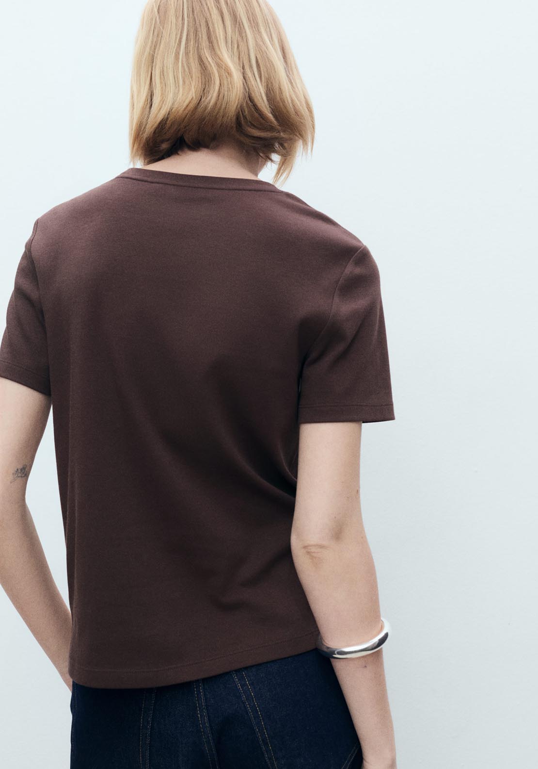 Mango Short Sleeve T-Shirt - Dark Brown 2 Shaws Department Stores