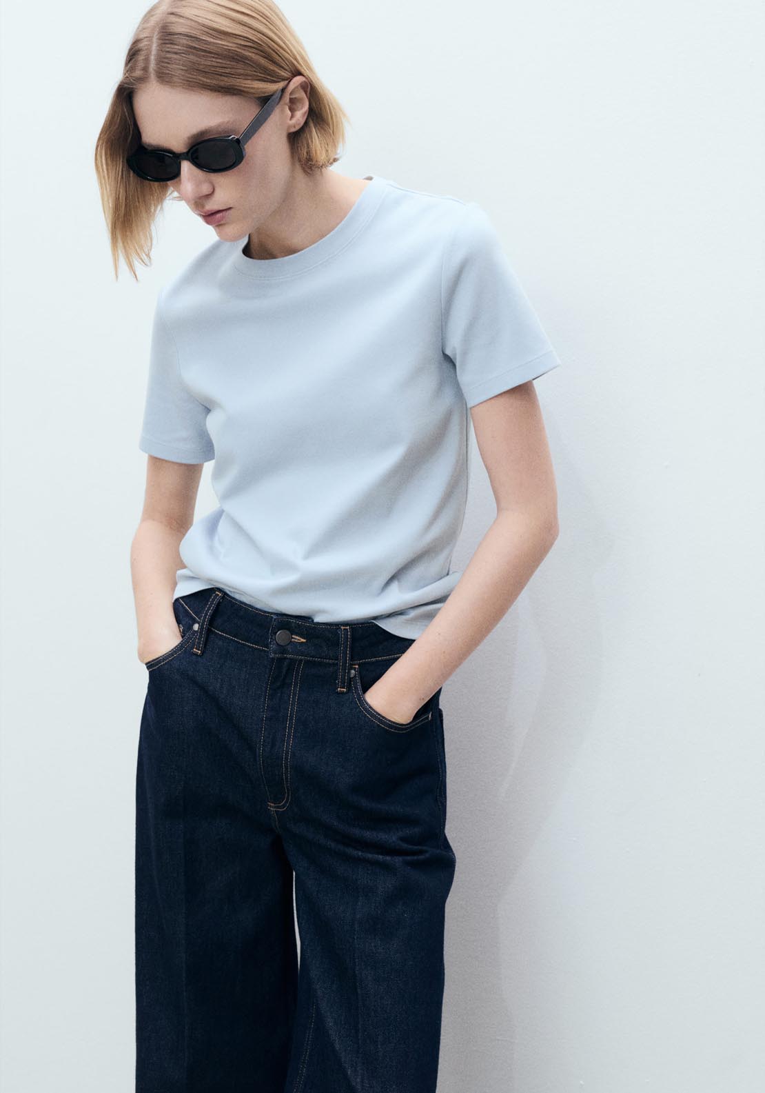 Mango Short Sleeve T-Shirt - Light/pastel Blue 1 Shaws Department Stores