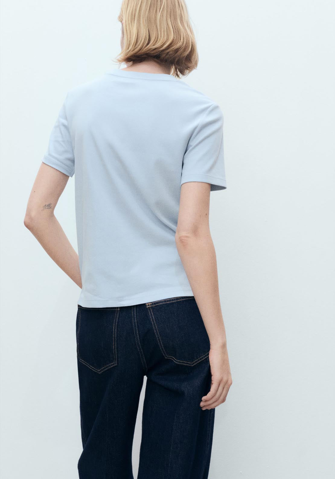 Mango Short Sleeve T-Shirt - Light/pastel Blue 2 Shaws Department Stores