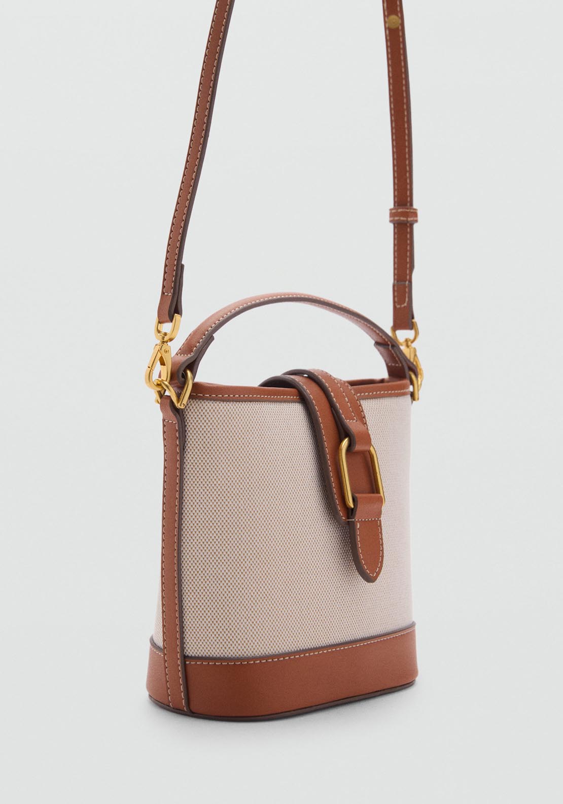 Mango Contrast Canvas Bucket Bag - Medium Brown 2 Shaws Department Stores