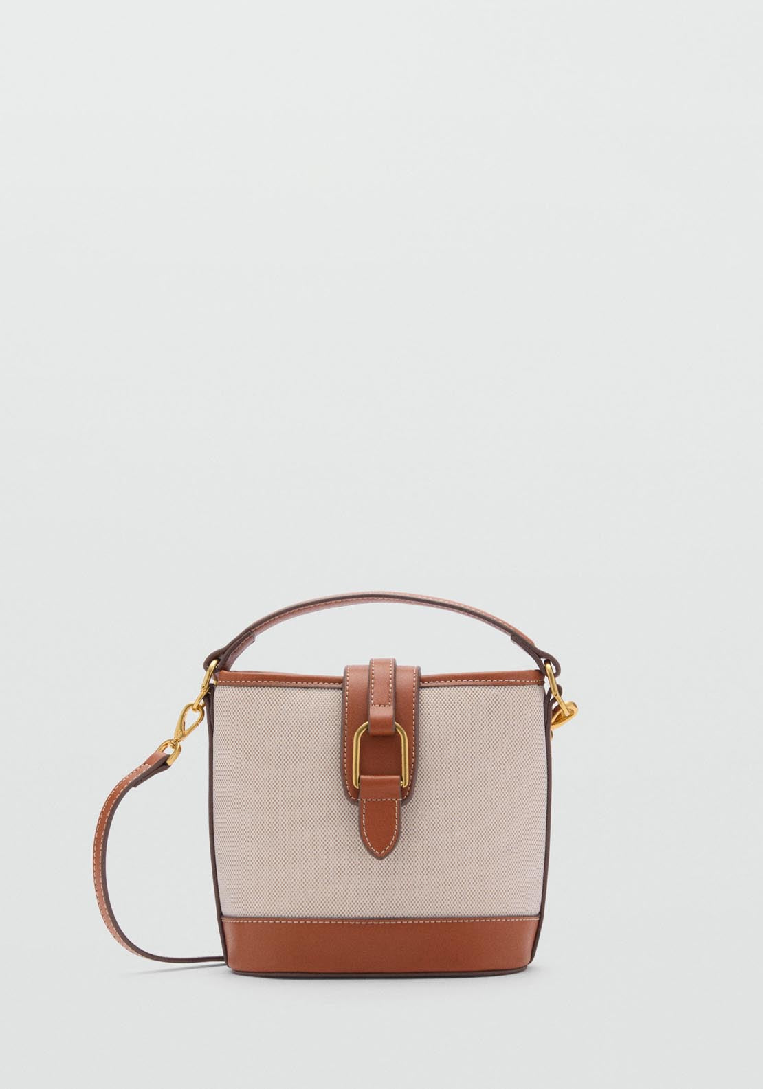 Mango Contrast Canvas Bucket Bag - Medium Brown 1 Shaws Department Stores