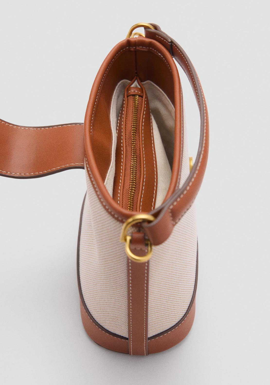 Mango Contrast Canvas Bucket Bag - Medium Brown 4 Shaws Department Stores
