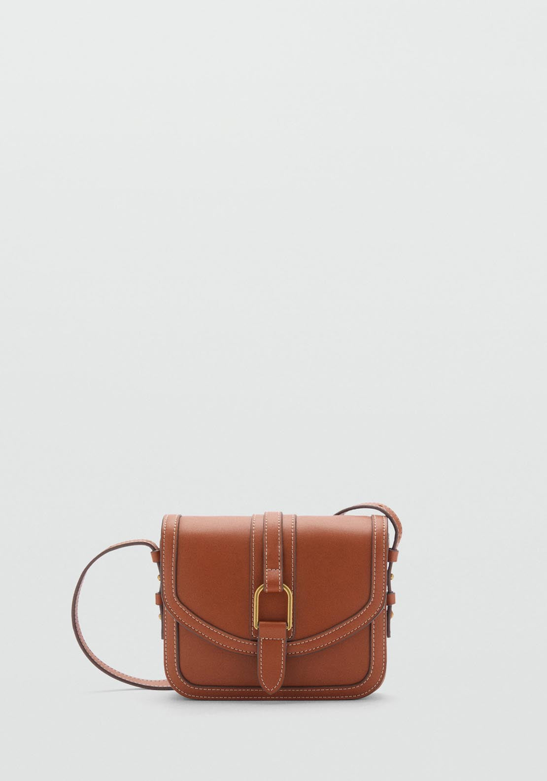 Mango Leather Effect Shoulder Bag With Buckle - Medium Brown 1 Shaws Department Stores