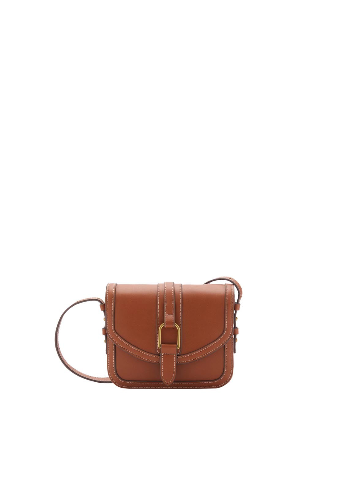 Mango Leather Effect Shoulder Bag With Buckle - Medium Brown 6 Shaws Department Stores
