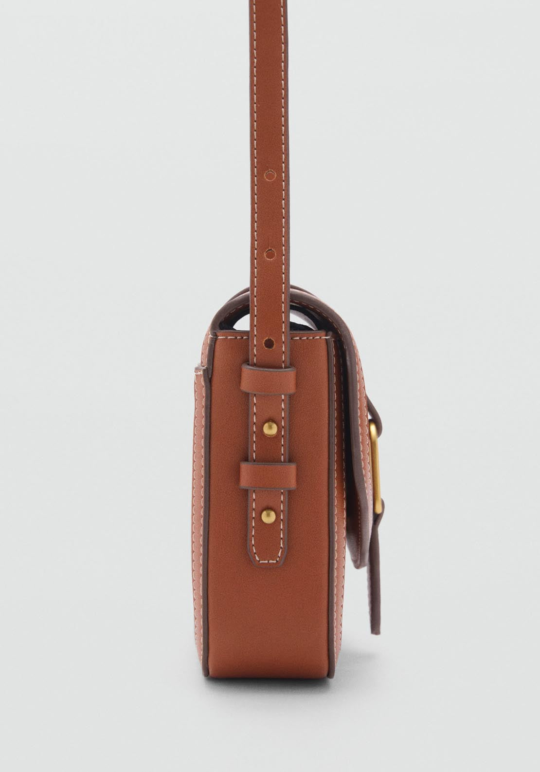 Mango Leather Effect Shoulder Bag With Buckle - Medium Brown 3 Shaws Department Stores