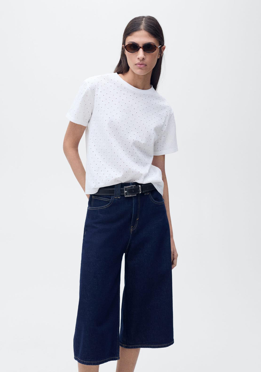 Mango Embroidered Openwork T-Shirt - White 1 Shaws Department Stores