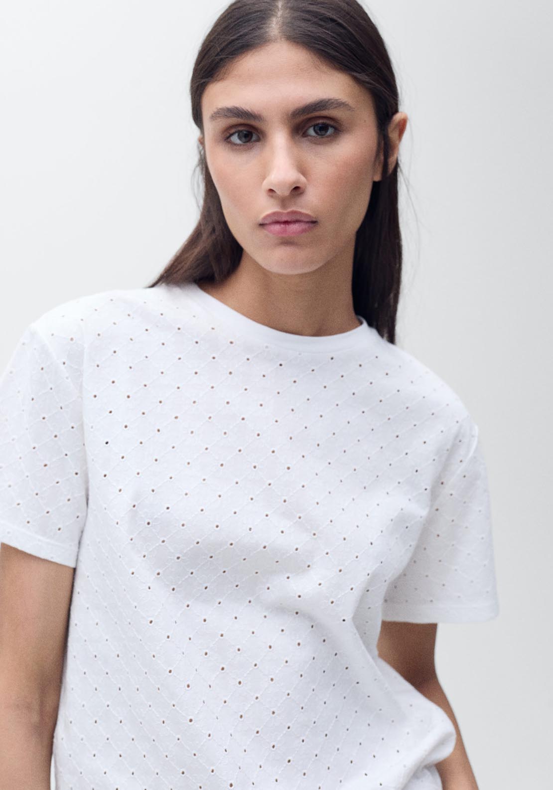 Mango Embroidered Openwork T-Shirt - White 3 Shaws Department Stores