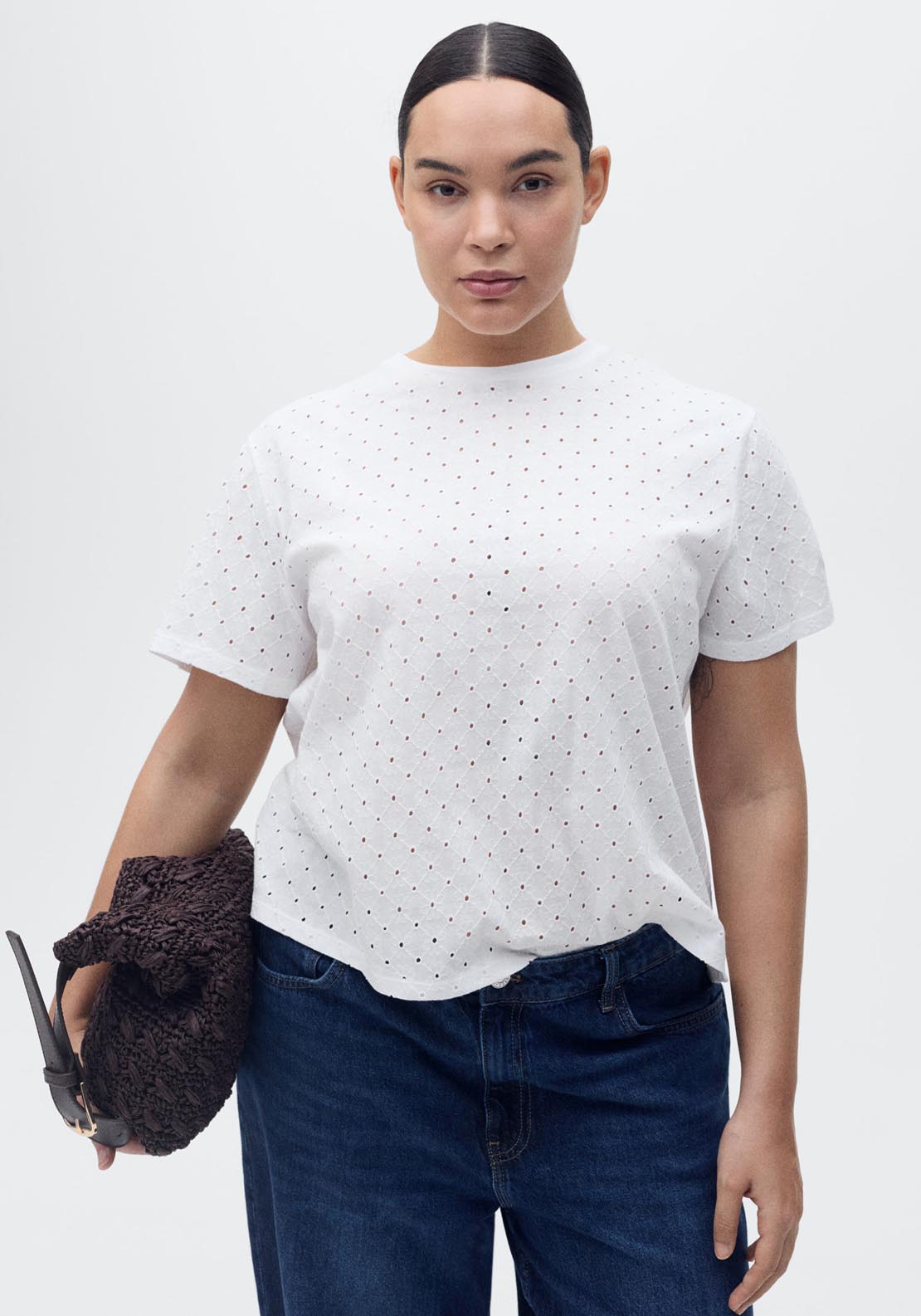 Mango Embroidered Openwork T-Shirt - White 5 Shaws Department Stores