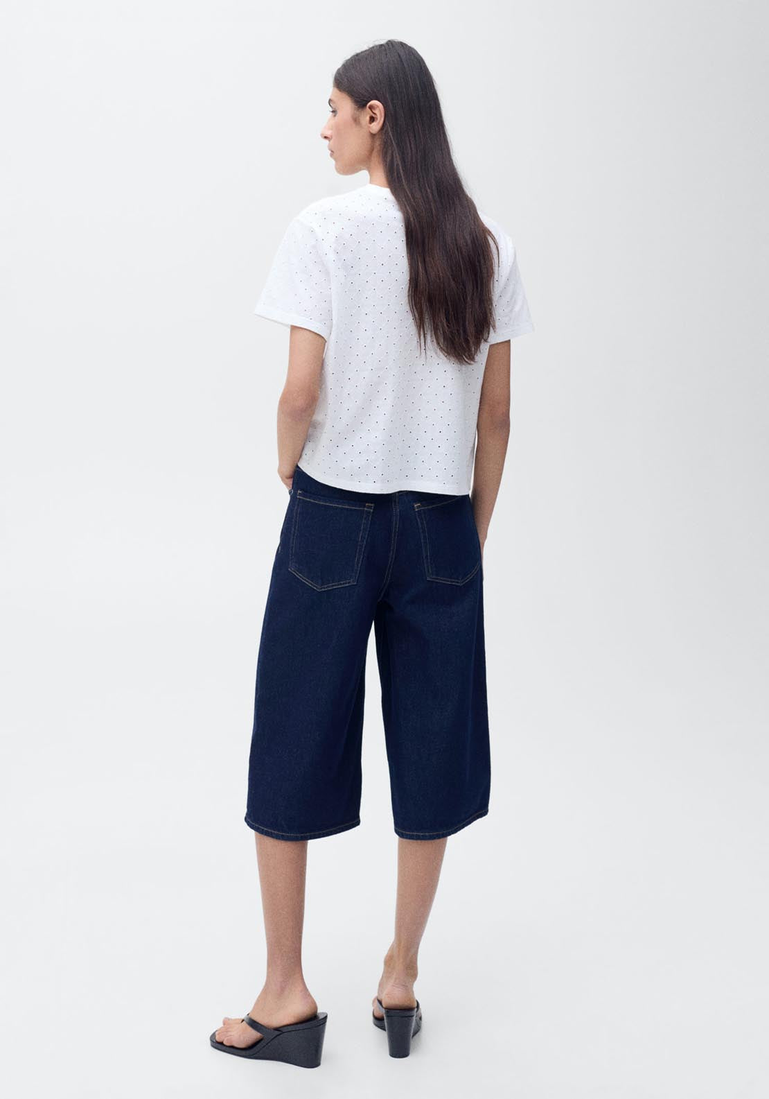 Mango Embroidered Openwork T-Shirt - White 2 Shaws Department Stores
