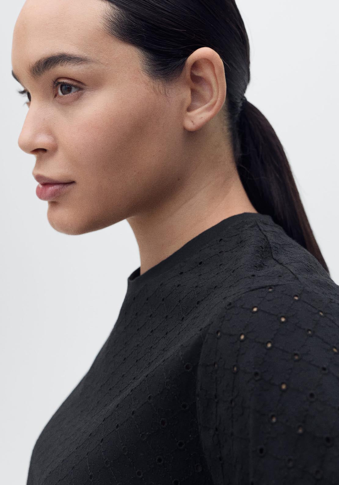 Mango Embroidered Openwork T-Shirt - Black 5 Shaws Department Stores