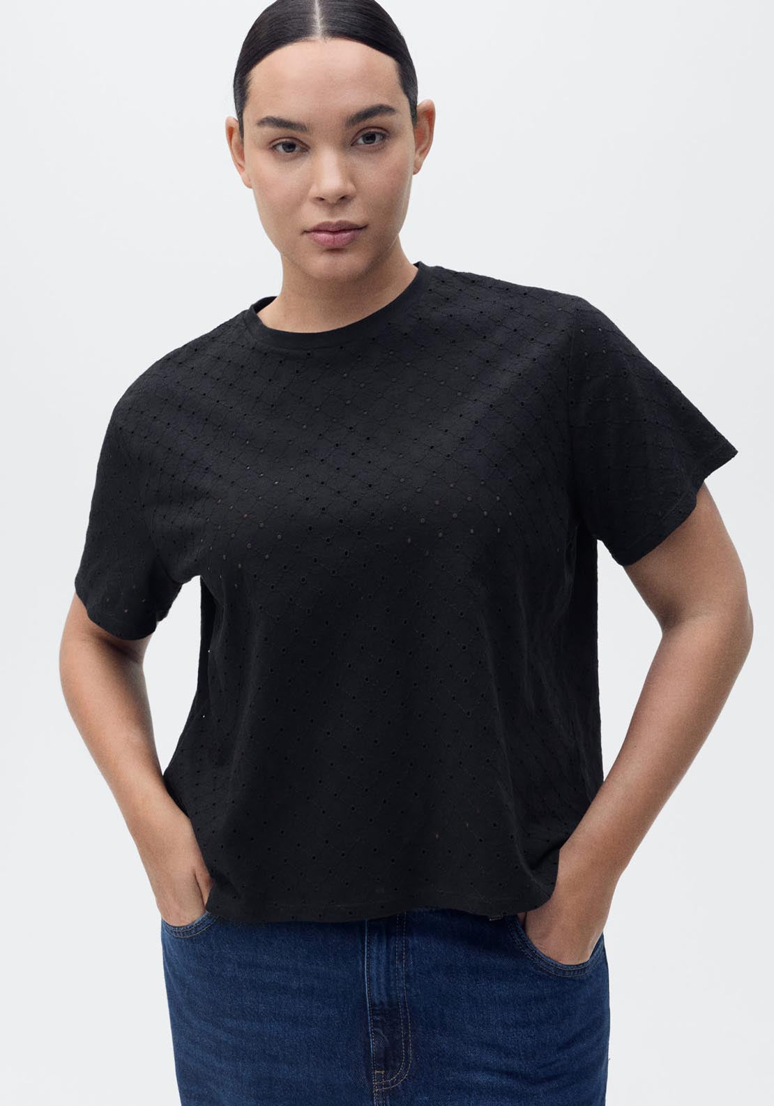 Mango Embroidered Openwork T-Shirt - Black 6 Shaws Department Stores