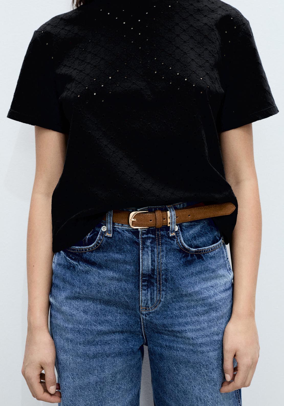 Mango Embroidered Openwork T-Shirt - Black 7 Shaws Department Stores