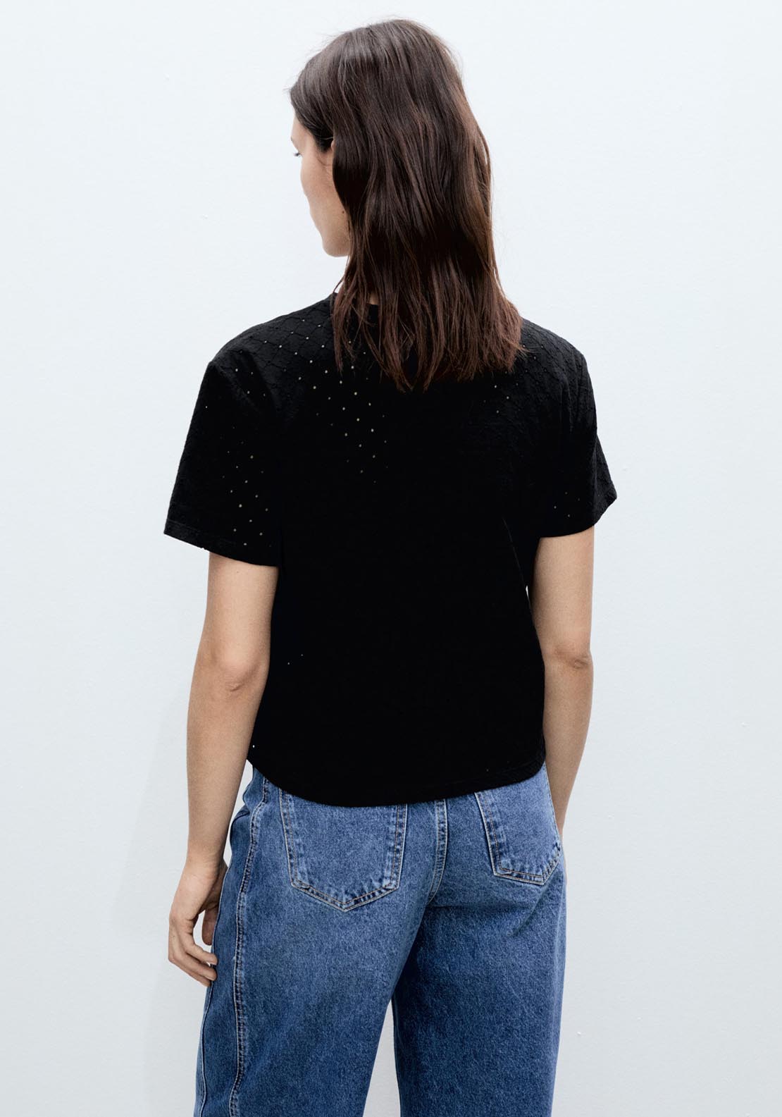 Mango Embroidered Openwork T-Shirt - Black 2 Shaws Department Stores