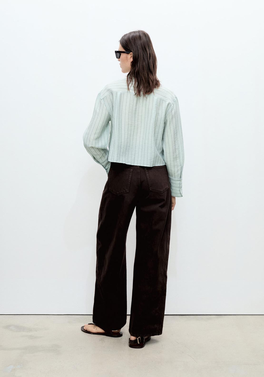 Mango Striped Cropped Shirt - Green 3 Shaws Department Stores