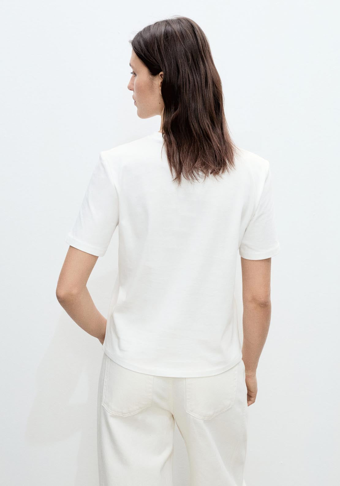 Mango Short Sleeve T-Shirt With Crochet Pocket - White 2 Shaws Department Stores