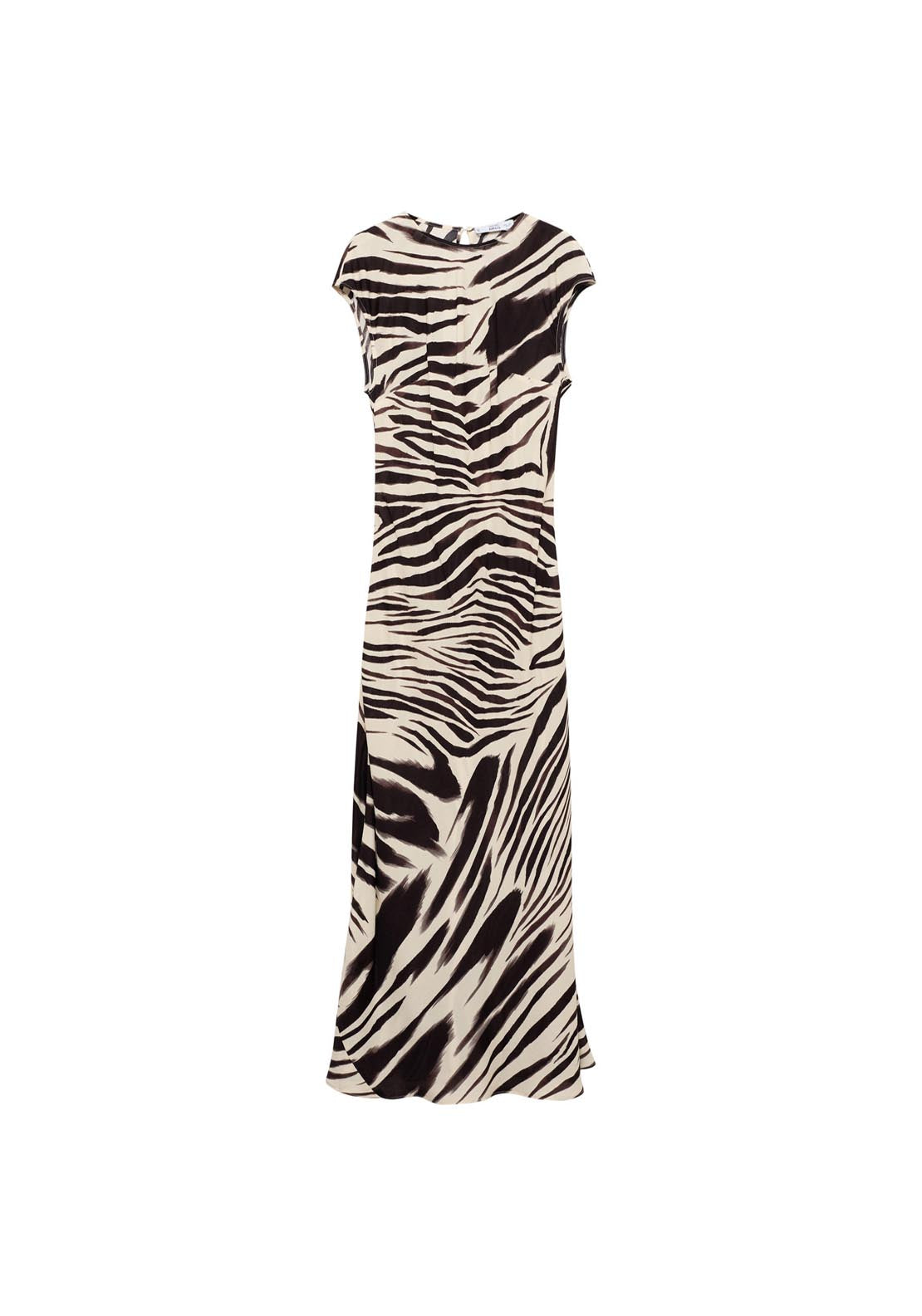 Mango Zebra Print Midi Dress - Light Beige 8 Shaws Department Stores
