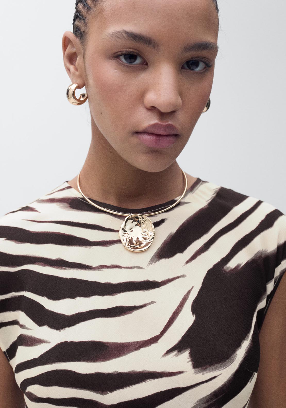 Mango Zebra Print Midi Dress - Light Beige 5 Shaws Department Stores
