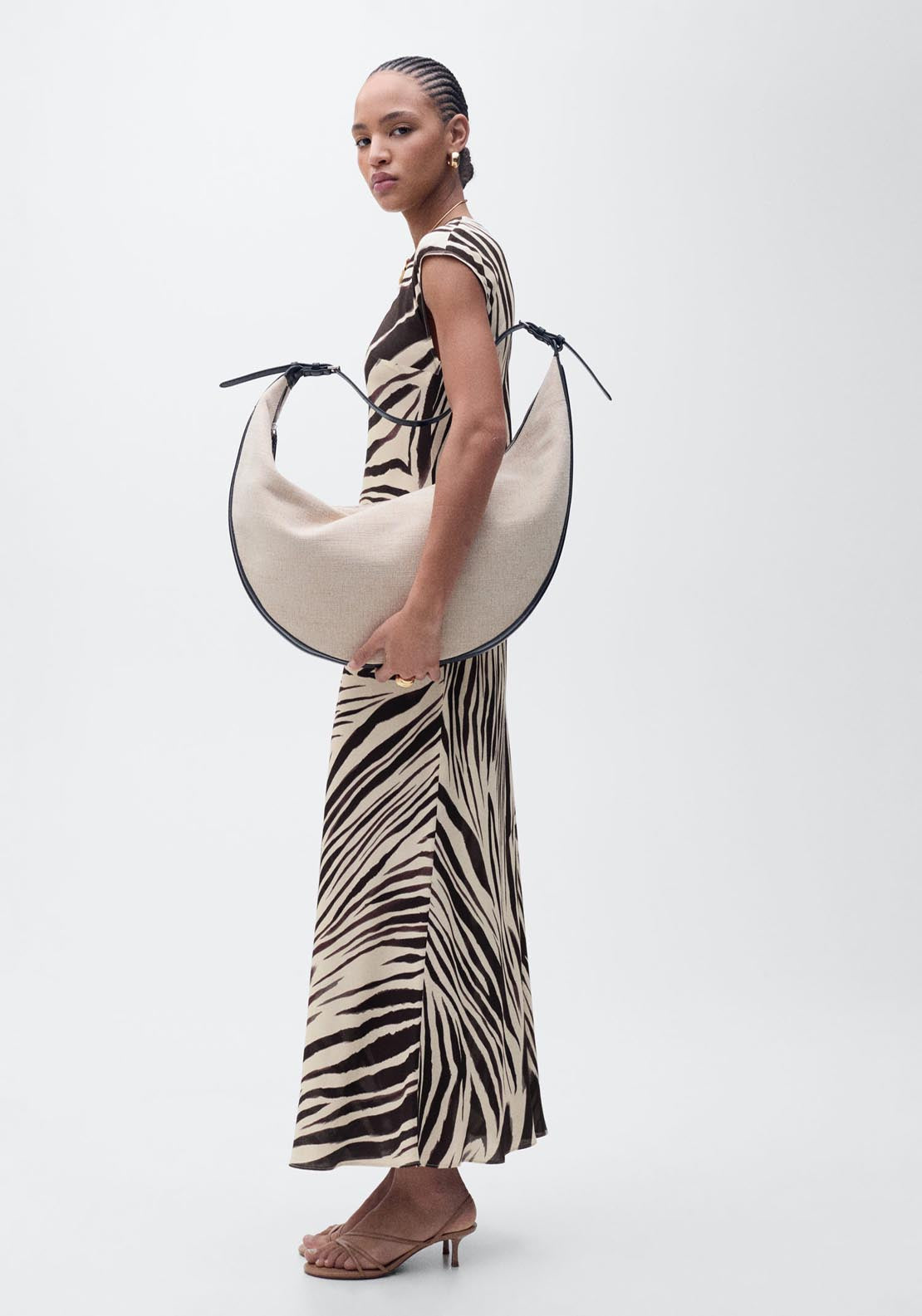 Mango Zebra Print Midi Dress - Light Beige 3 Shaws Department Stores