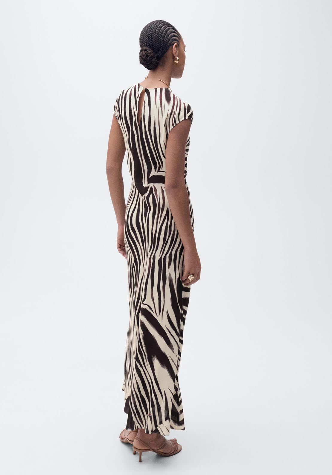 Mango Zebra Print Midi Dress - Light Beige 2 Shaws Department Stores