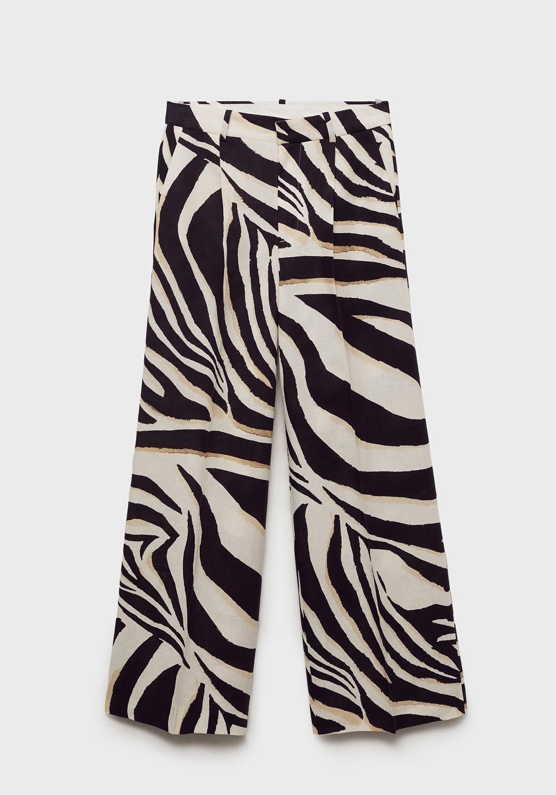 Mango Zebra pleated wide leg trousers - Light Beige 6 Shaws Department Stores