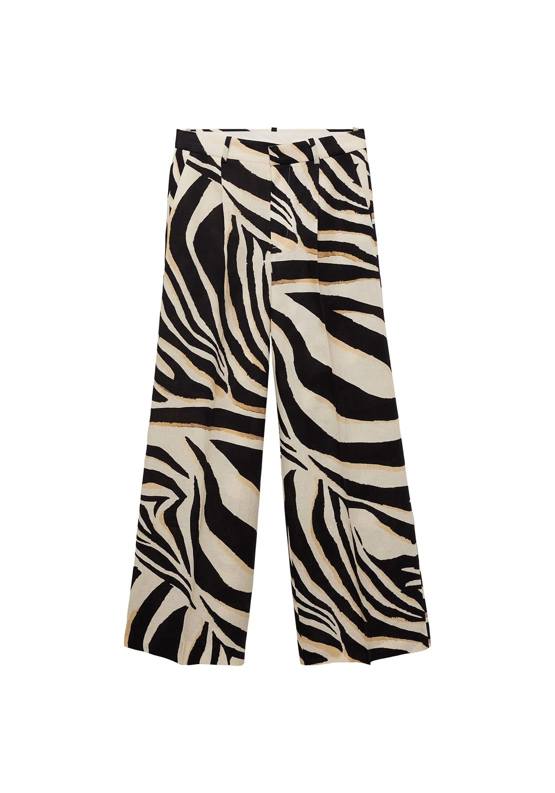 Mango Zebra pleated wide leg trousers - Light Beige 7 Shaws Department Stores