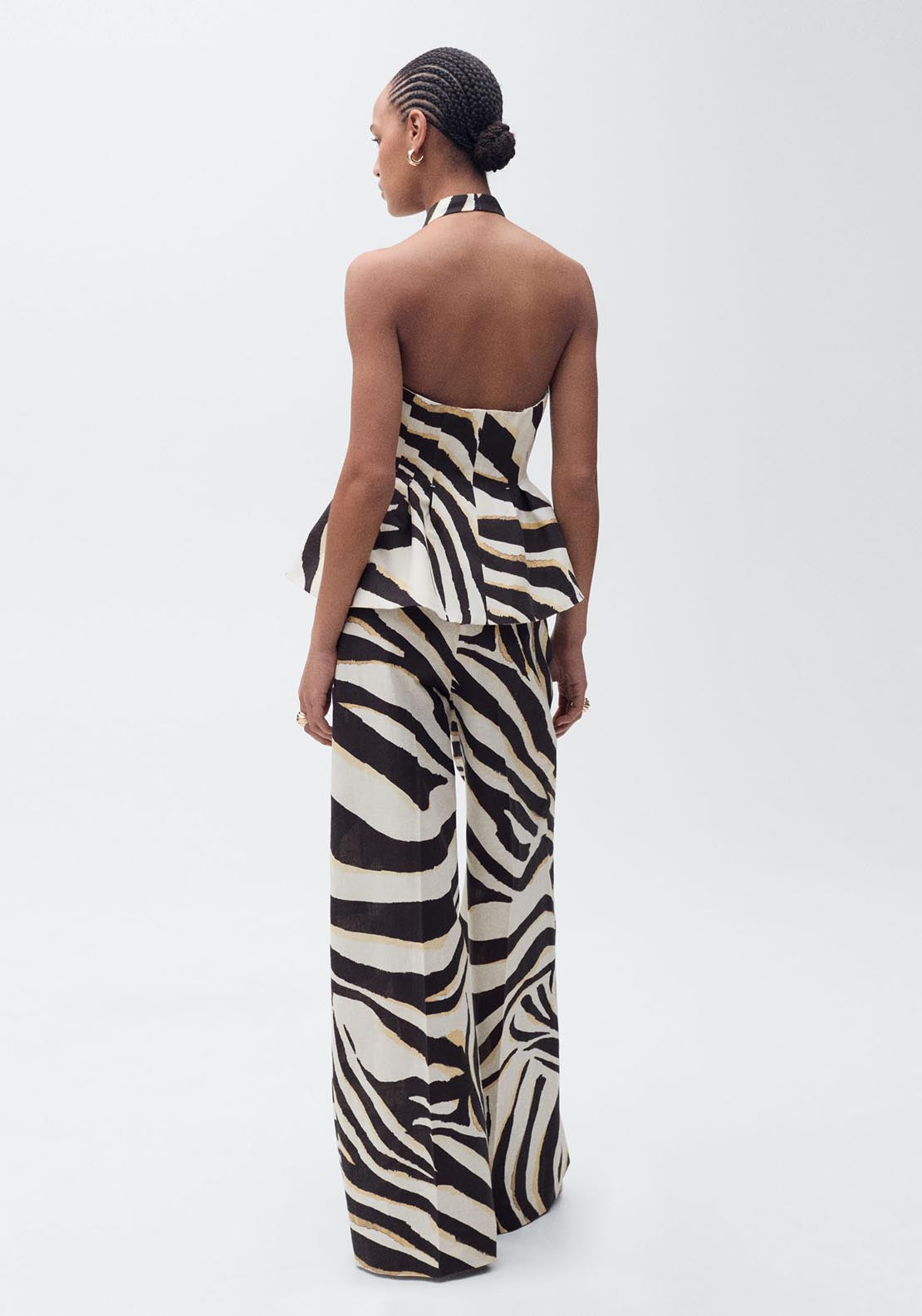 Mango Zebra pleated wide leg trousers - Light Beige 3 Shaws Department Stores