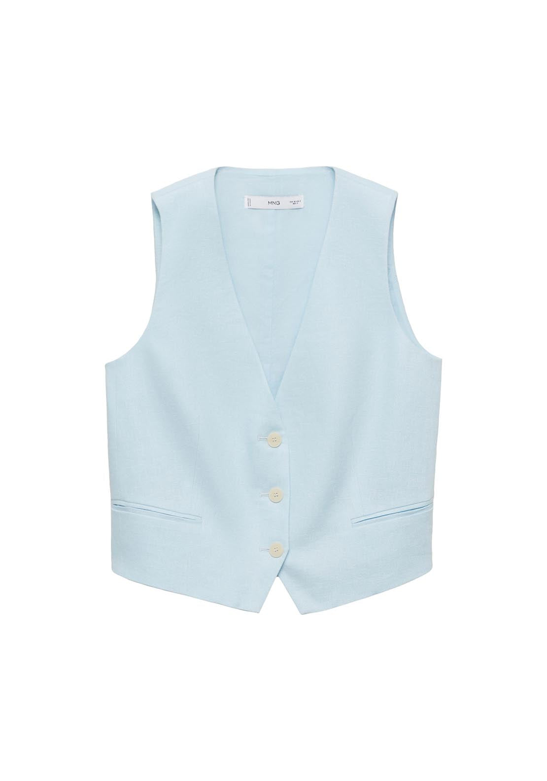 Mango Linen Suit Waistcoat - Light/pastel Blue 12 Shaws Department Stores