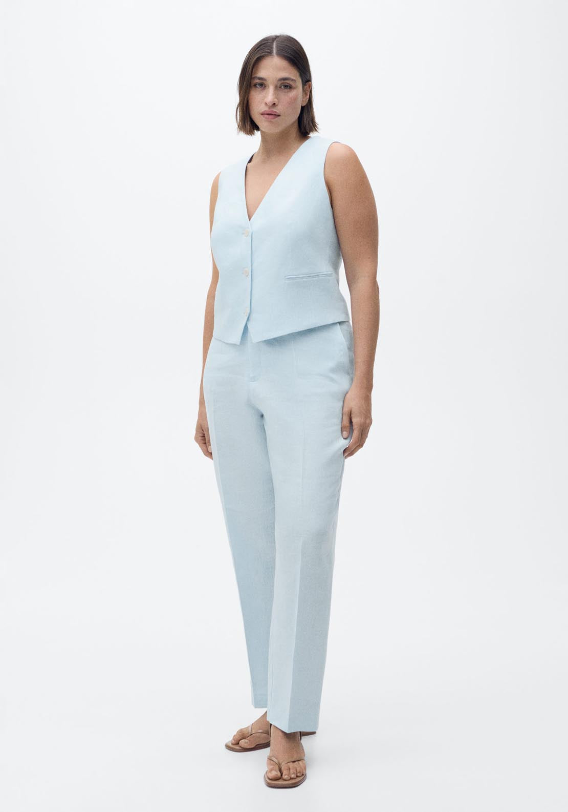 Mango Linen Suit Waistcoat - Light/pastel Blue 7 Shaws Department Stores