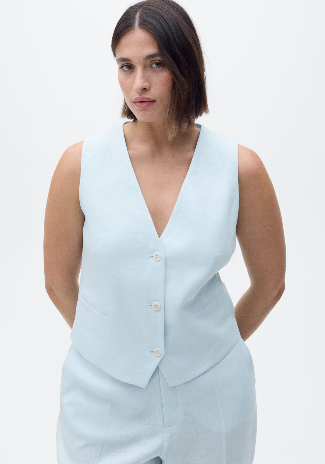 Mango Linen Suit Waistcoat - Light/pastel Blue 5 Shaws Department Stores