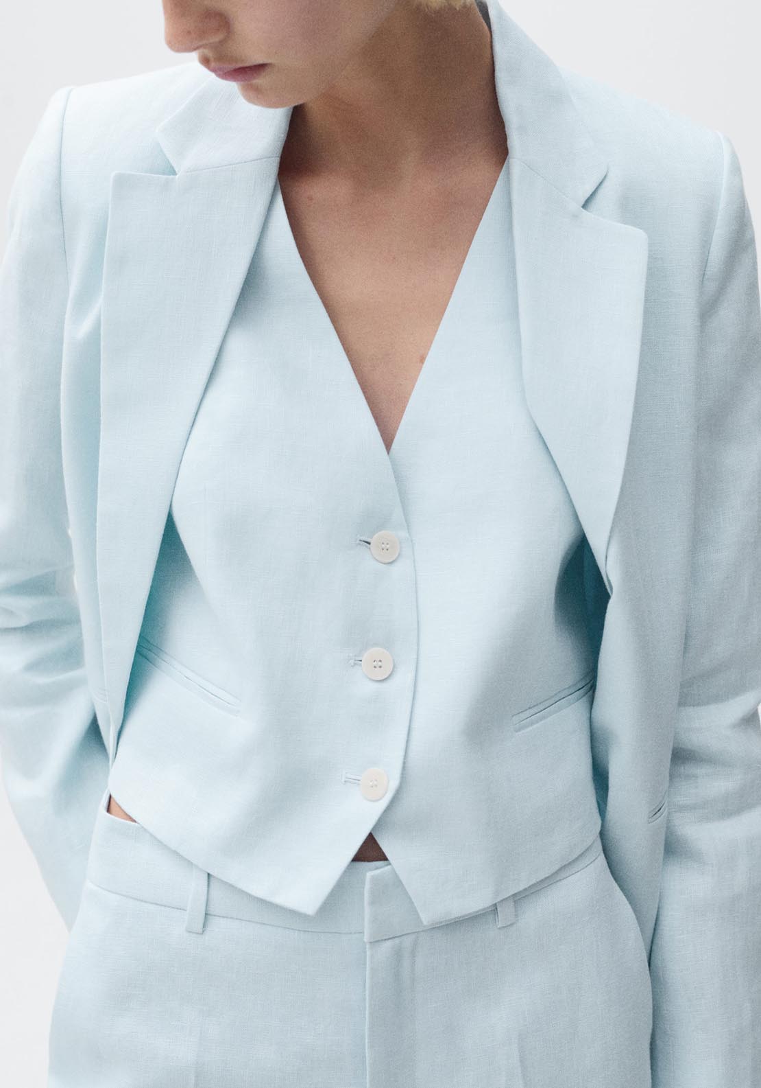 Mango Linen Suit Waistcoat - Light/pastel Blue 8 Shaws Department Stores