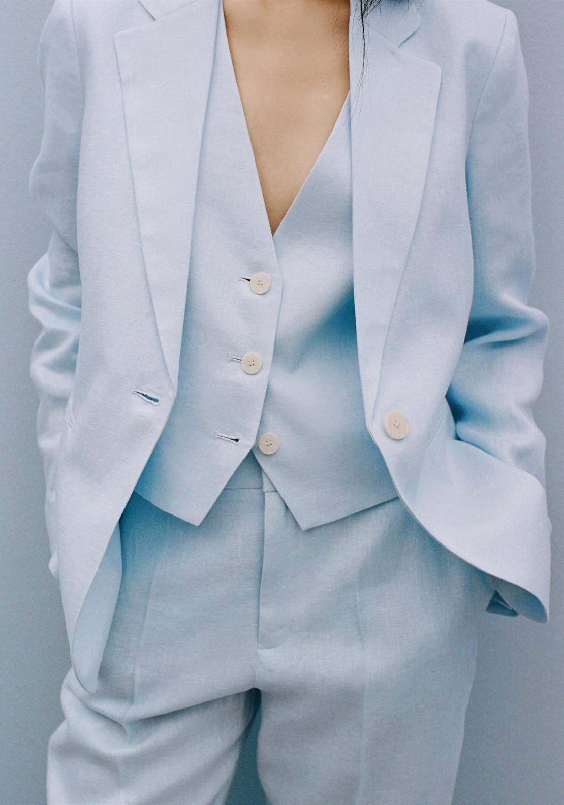 Mango Linen Suit Waistcoat - Light/pastel Blue 9 Shaws Department Stores