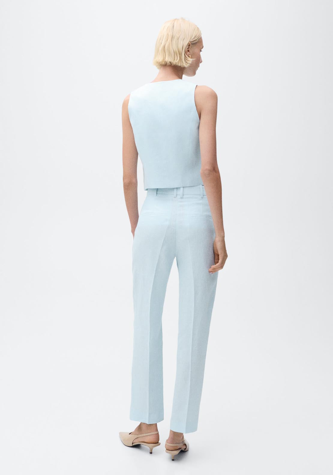 Mango Linen Suit Waistcoat - Light/pastel Blue 2 Shaws Department Stores