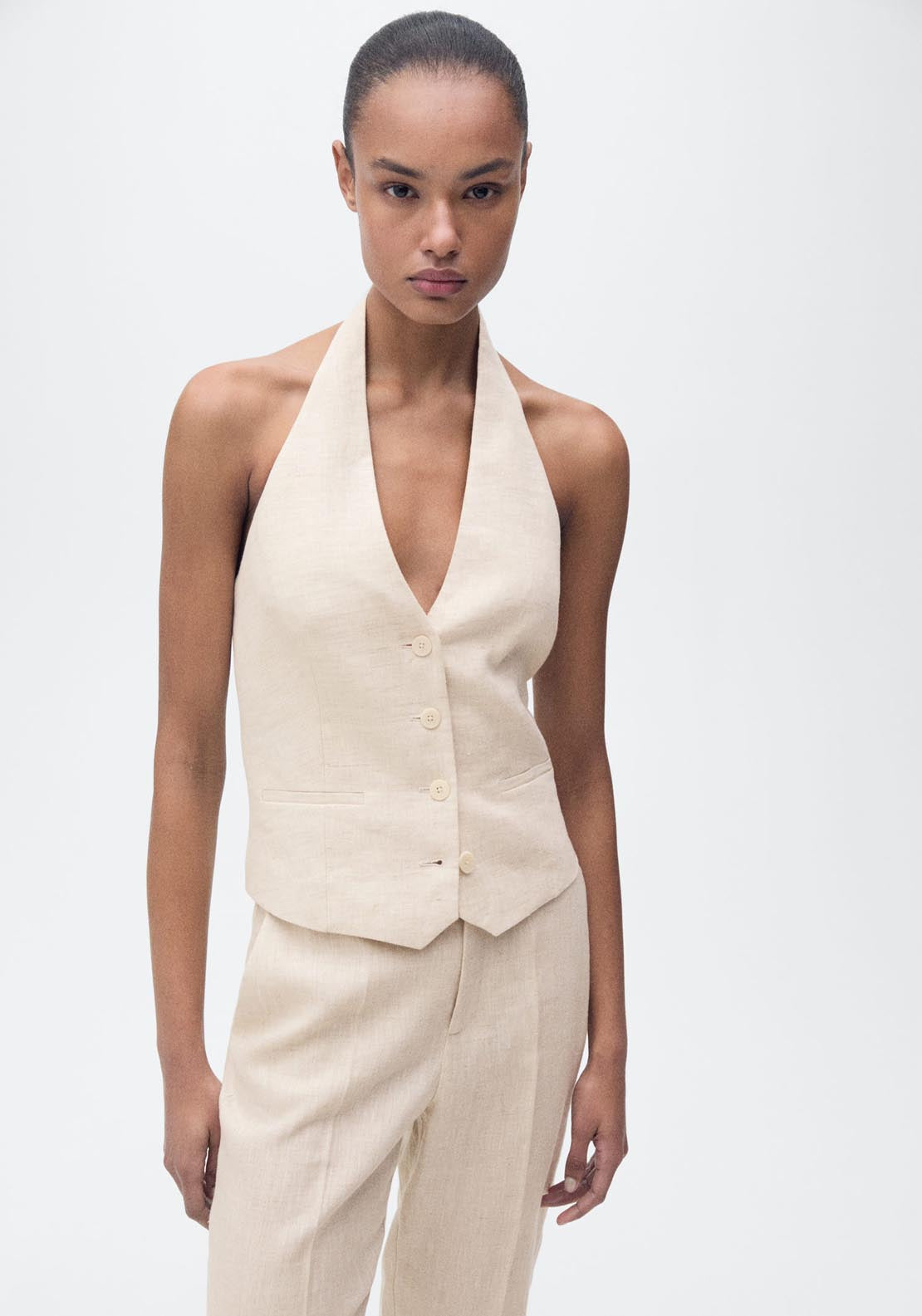 Mango Linen Suit Waistcoat - Light/pastel Gray 1 Shaws Department Stores