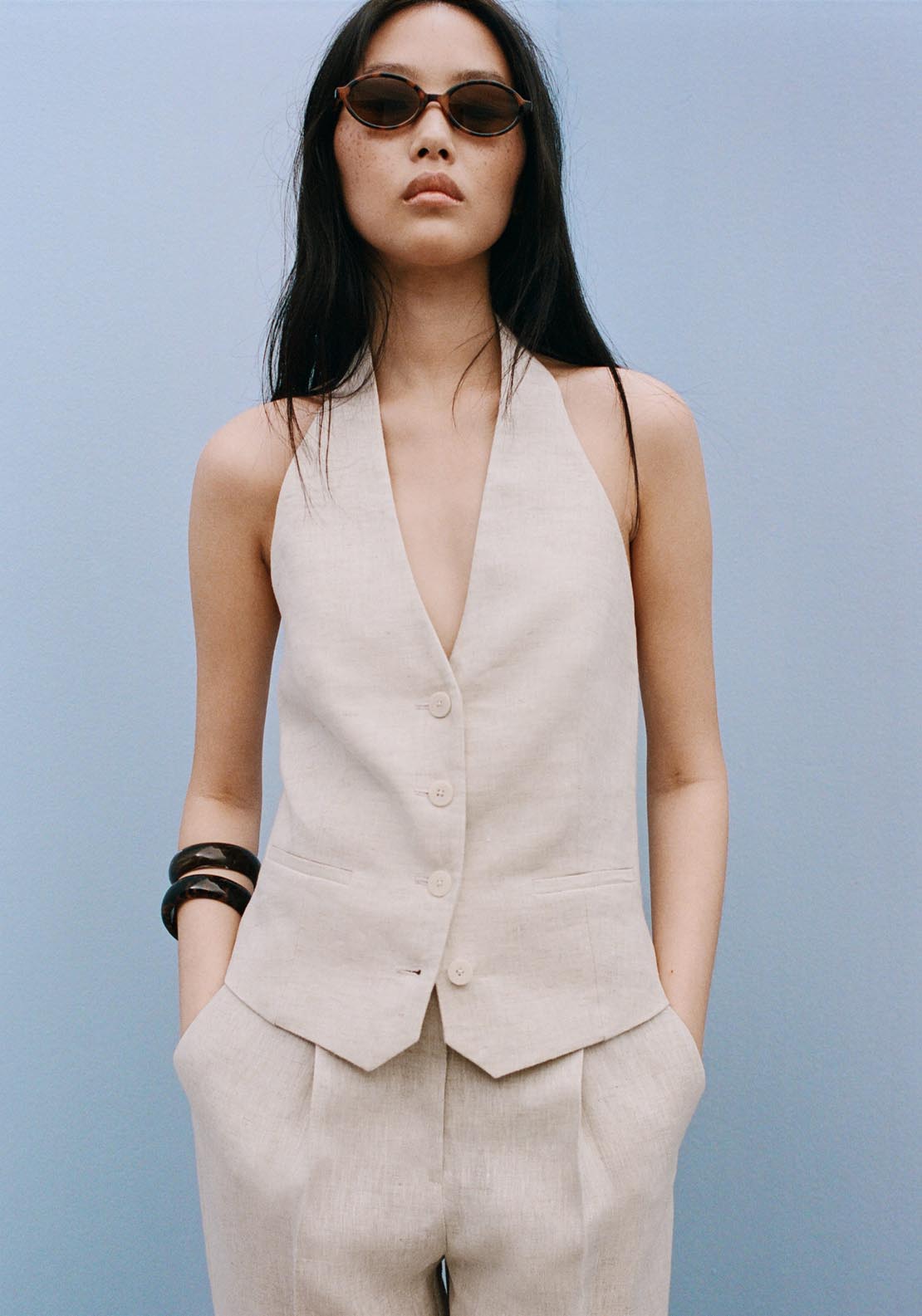 Mango Linen Suit Waistcoat - Light/pastel Gray 6 Shaws Department Stores