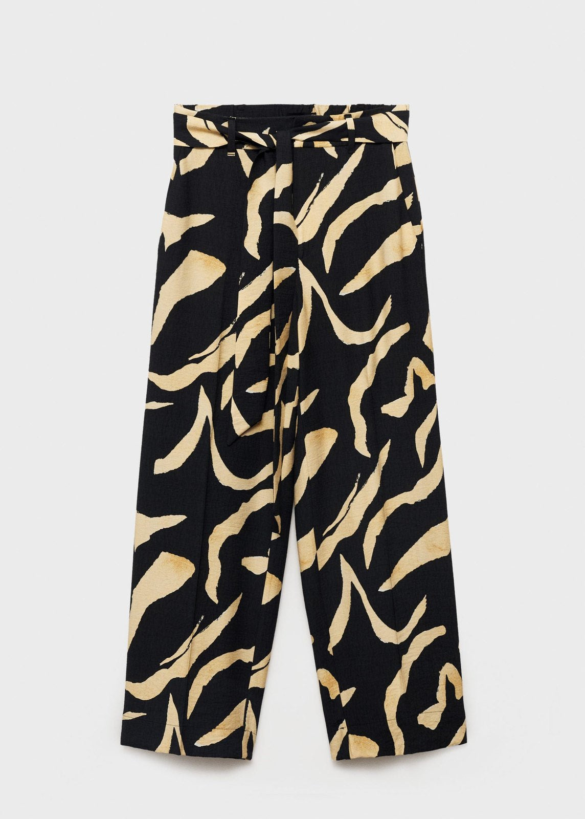 Mango Belted printed straight trousers - Black 2 Shaws Department Stores