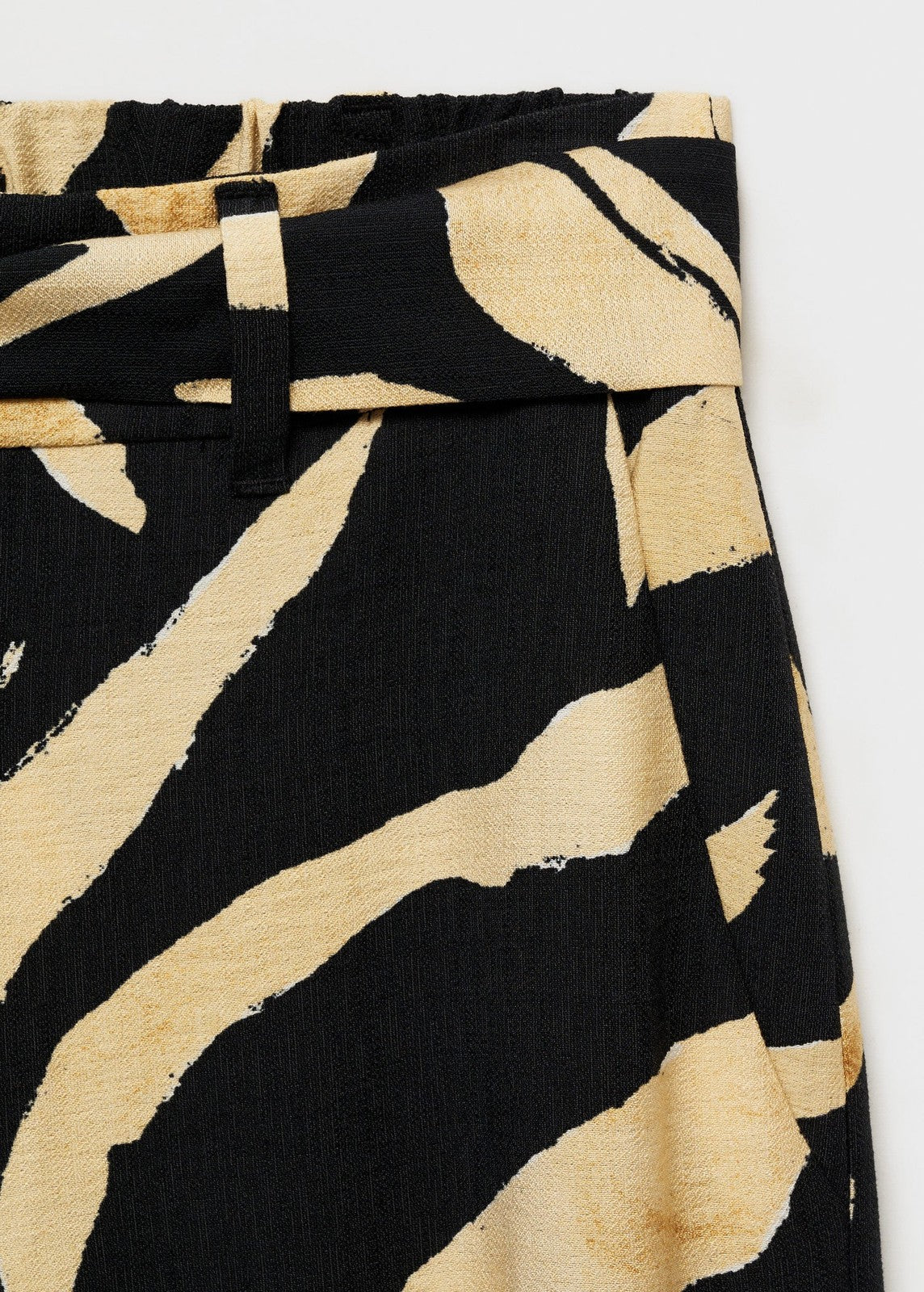 Mango Belted printed straight trousers - Black 1 Shaws Department Stores