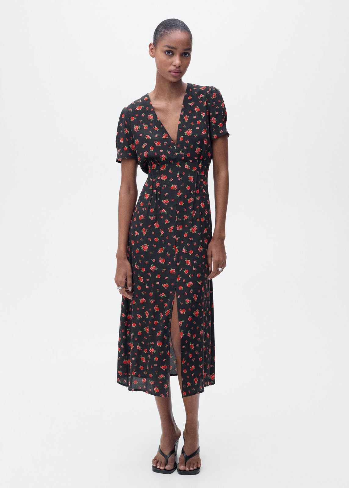 Mango Midi floral dress - Black 2 Shaws Department Stores
