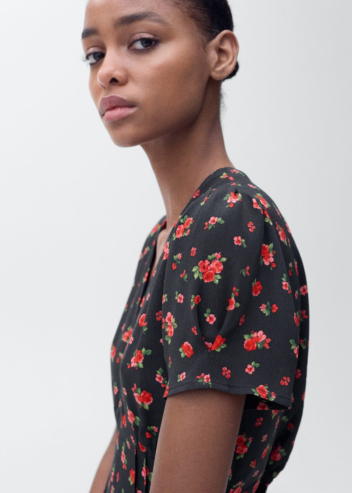 Mango Midi floral dress - Black 4 Shaws Department Stores